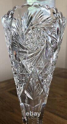 Antique Hand Cut Crystal Stemmed Fluted Vase