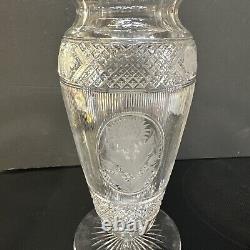 Antique Hand Cut Crystal Vase With Floral Windows & Grapes 12