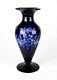 Antique Hawkes Cobalt Blue Floral Engraved Cut To Clear Glass Vase 13 Signed