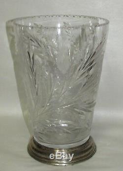 Antique Hawkes Sterling Silver Mounted Cut Crystal Glass Vase signed