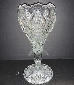 Antique Imperial Glass EAPG Cut Glass Chalice Vase Hobstar Thunderbolt Bouquet