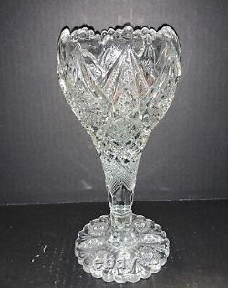 Antique Imperial Glass EAPG Cut Glass Chalice Vase Hobstar Thunderbolt Bouquet