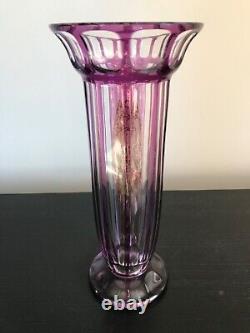 Antique Johann Oertel Haida Bohemian Cut Glass Vase Bird Violet
