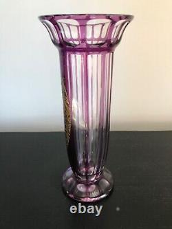Antique Johann Oertel Haida Bohemian Cut Glass Vase Bird Violet