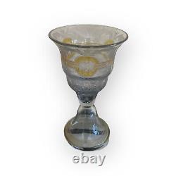 Antique Josephinenhutte Cut Glass Vase. 1900-1920 Clear & Yellow Crystal Etched