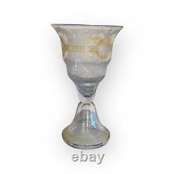 Antique Josephinenhutte Cut Glass Vase. 1900-1920 Clear & Yellow Crystal Etched