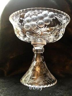 Antique LIBBEY Glass Cut Engraved Floral Large Comport ABP American Glass Signed