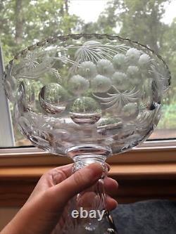 Antique LIBBEY Glass Cut Engraved Floral Large Comport ABP American Glass Signed