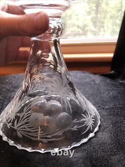 Antique LIBBEY Glass Cut Engraved Floral Large Comport ABP American Glass Signed