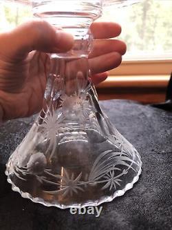 Antique LIBBEY Glass Cut Engraved Floral Large Comport ABP American Glass Signed