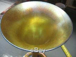 Antique L. C. Tiffany Gold Iridescent Favrile Wheel Cut Art Glass Vase