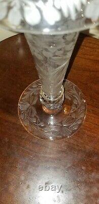 Antique Libbey American Brilliant Intaglio Cut Glass Engraved 10 Vase
