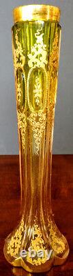 Antique MOSER Arts Green down to Rose Pink, Intaglio Etched, Gilded, Vase 1890's