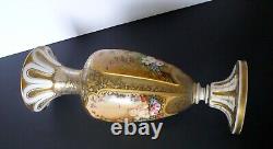 Antique MOSER White Overlay Cut To Clear Glass Vase 4 Floral Medallions & Angel