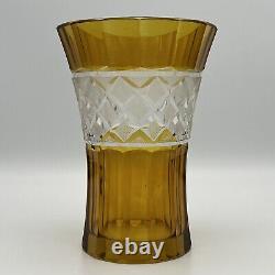 Antique Moser Amber Cut to Clear Bohemian Glass Vase Diamond Pattern c1900