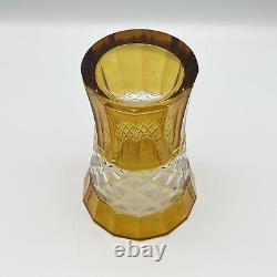 Antique Moser Amber Cut to Clear Bohemian Glass Vase Diamond Pattern c1900