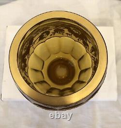 Antique Moser Bohemian Amber Panelled Cut Glass Vase Band/Gold & Silver Floral