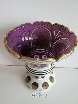 Antique Moser Bohemian Gold Purple Cased Overlay Cut Glass Vase 1890-1910