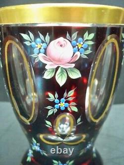 Antique Moser Glass Cranberry Cut to Clear Hand Painted Beaker Chalice Gold Gilt