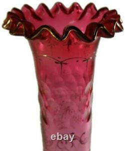 Antique Moser Rubina Glass Vase Cut w Thick Enamel & Gold