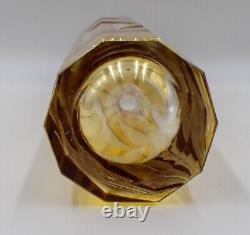 Antique Moser Yellow Cut to Clear Glass Vase Engraved with Iris's Circa 1920