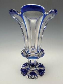 Antique Northern Bohemian Blue Cut to Clear Glass Vase