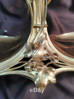 Antique Old Art Nouveau Woman Silver Plated Gold Figural Cut Glass Epergne Vase