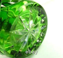 Antique Or Vintage Emerald Green Overlay Cut To Clear Decanter Bohemian