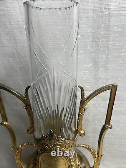 Antique Orivit AG Germany #3396 Gilt metal cut glass vase. Art Nouveau 11.5