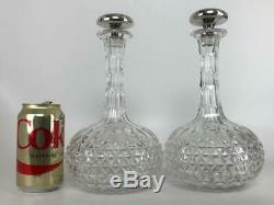 Antique Pair Victorian Cut Crystal Decanter Vase Bottles Sterling Silver Toppers