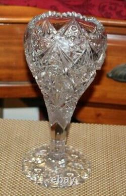 Antique Pressed Glass Chalice Vase Saw Tooth Top Etched Cut Pinwheel Patterns LG