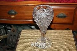Antique Pressed Glass Chalice Vase Saw Tooth Top Etched Cut Pinwheel Patterns LG