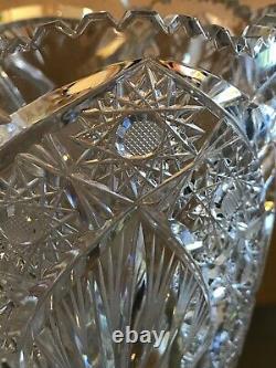 Antique Queen Lace Bohemian Czech Hand Cut Glass Crystal Vase, 10 T X 6.25 D