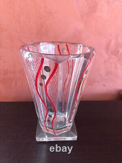 Antique Rare Art Deco Crystal Cut Glass Vase Red and Gold