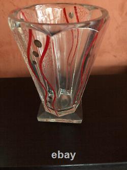 Antique Rare Art Deco Crystal Cut Glass Vase Red and Gold