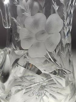 Antique Signed Signet Hawkes ABP Cut Glass WILD ROSE Pattern Heavy Pitcher