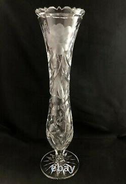 Antique Signet Hawkes ABP Cut Glass WILD ROSE Pattern 18 Vase Signed