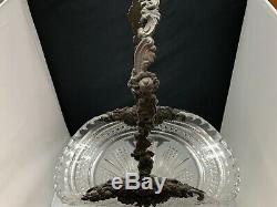 Antique Tiffany Cut Crystal Basket Vase with Sterling Silver Looped Handle