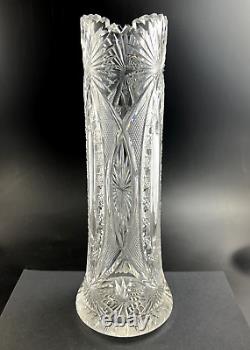 Antique Val St. Lambert VSL Brilliant Period Cut Cut Glass 13 3/4 Vase c1908
