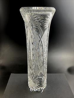 Antique Val St. Lambert VSL Brilliant Period Cut Cut Glass 13 3/4 Vase c1908
