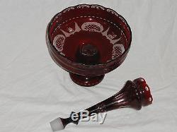 Antique Victorian Bohemian 2 Pc Ruby Red Crystal Cut Art Glass Centerpiece Vase