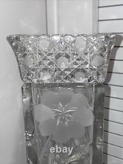 Antique Victorian Cut Glass VASE Hob Nail And Etched Daisy 10.25 Inch Tall