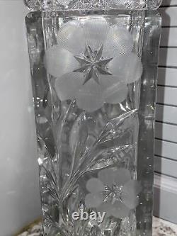 Antique Victorian Cut Glass VASE Hob Nail And Etched Daisy 10.25 Inch Tall