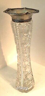 Antique Victorian Sterling Silver Top Brilliant Cut Glass Bud Vase 9