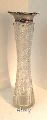 Antique Victorian Sterling Silver Top Brilliant Cut Glass Bud Vase 9