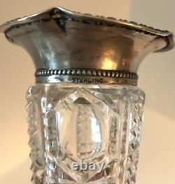 Antique Victorian Sterling Silver Top Brilliant Cut Glass Bud Vase 9