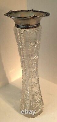 Antique Victorian Sterling Silver Top Brilliant Cut Glass Bud Vase 9