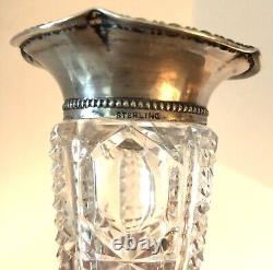 Antique Victorian Sterling Silver Top Brilliant Cut Glass Bud Vase 9