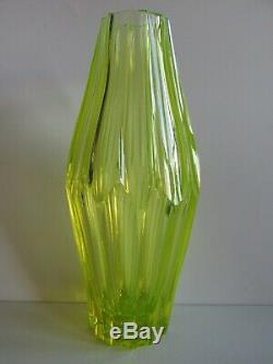 Antique/Vintage Czech/Bohemian ART DECO URANIUM Cut Glass VASE 1930s 11.2 tall