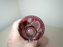 Antique Wheel Cut & Etched Ruby Glass Vase Stag & Castle